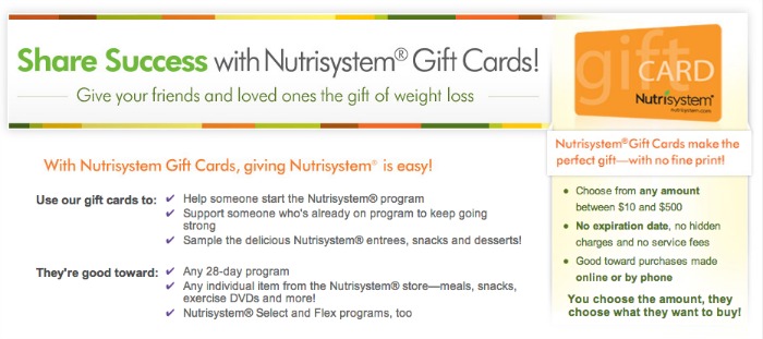 nutrisystem gift card